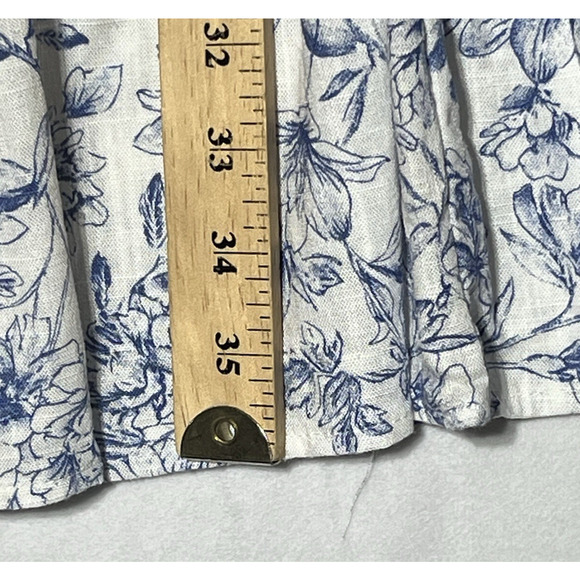 Monteau Linen Blend Faux Wrap Dress Small White Blue Floral Flutter Sleeve Tie - Picture 9 of 12